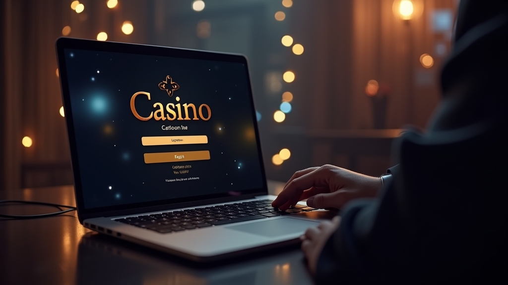 Dunkle Login-Szene mit Laptop und Casino-Interface