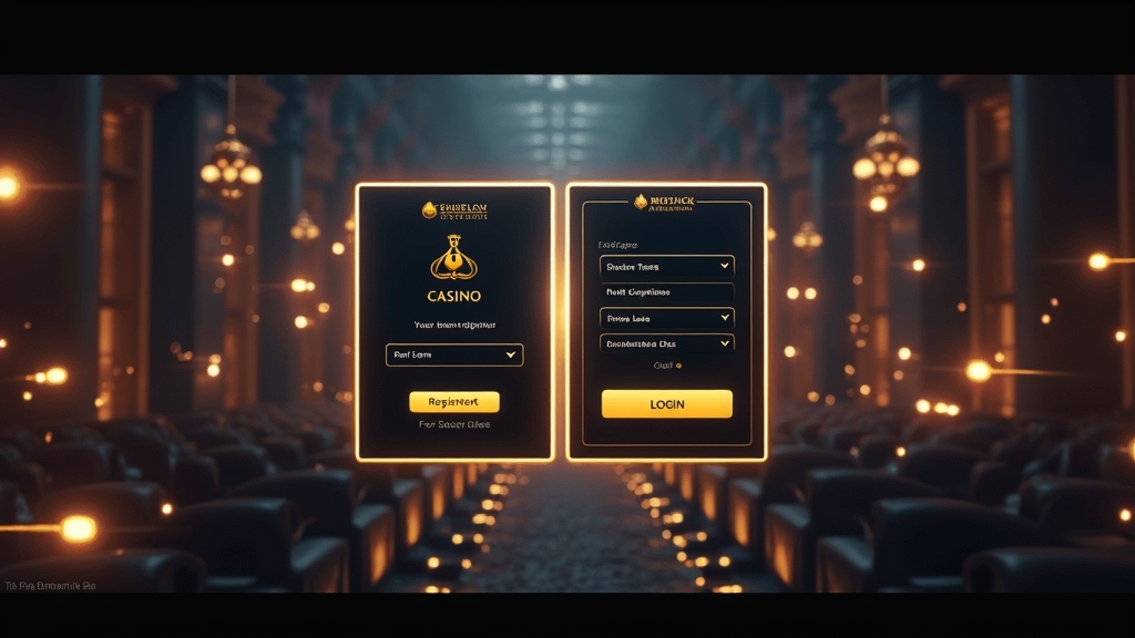 Geteilter Bildschirm mit Registrierung und Login im Casino-Design