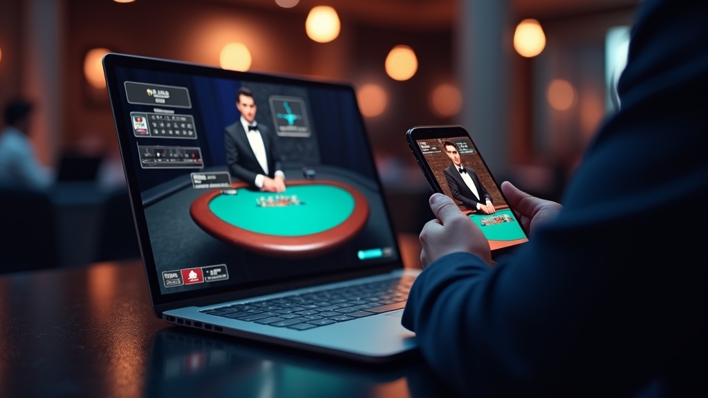 Spieler nutzt Smartphone und Laptop für ein Live-Casino mit stabiler Verbindung