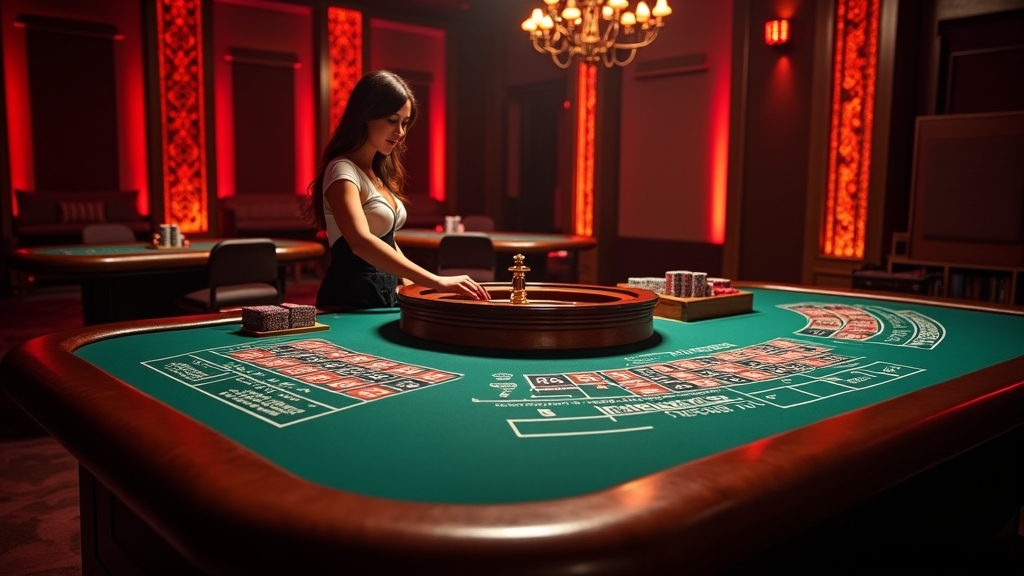 Mehrere Live-Casino-Tische mit Karten- und Roulettespiel in Studio-Atmosphäre
